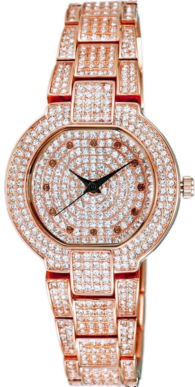 Adee Kaye Astonish Collection Crystal Accenter Rose Gold Urtavla Quartz AK2005-LRG Damklocka