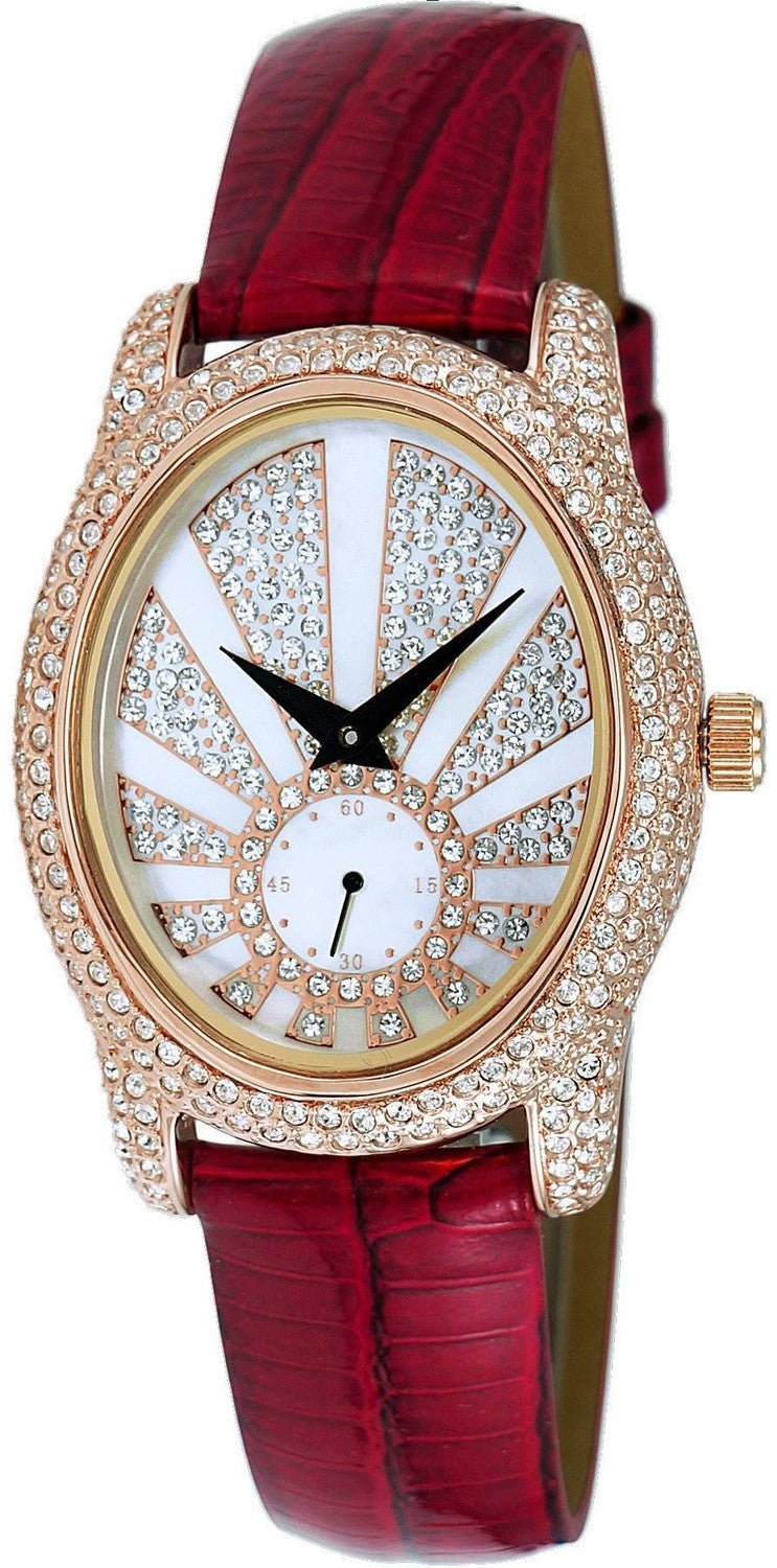 Adee Kaye Sunray Collection Kristallaccenter Rose Tone Mother Of Pearl Dial Quartz AK2003-LRG Damklocka