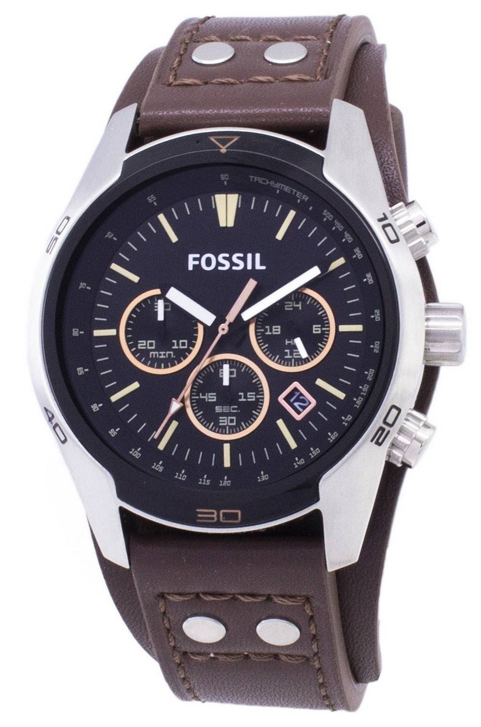 Fossil Coachman Chronograph Svart Urtavla Brun Läder CH2891 Herrklocka