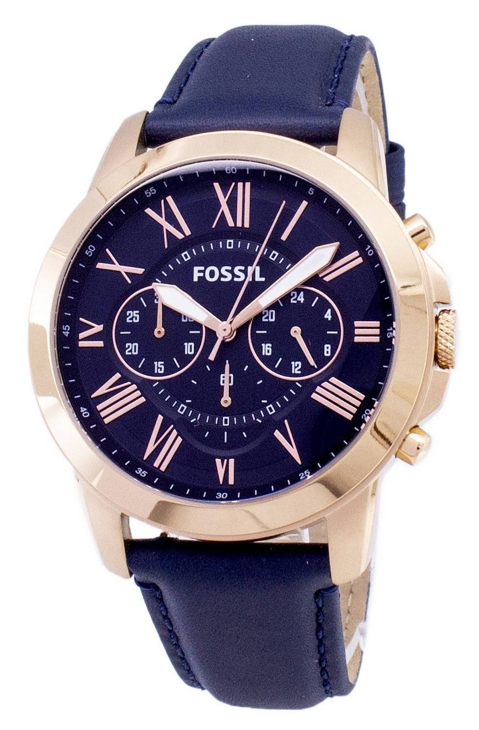Fossil Grant Chronograph blå läderrem FS4835 herrklocka