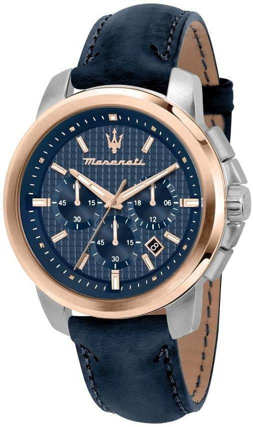 Maserati Successo Chronograph Läderrem Blue Dial Quartz R8871621015 Herrklocka