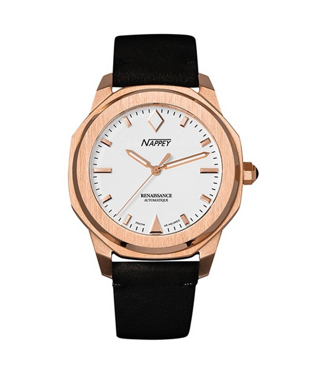 Nappey Renaissance Rose Gold And White Mocka Automatisk NY41-BD2M-3B1A 200M unisexklocka