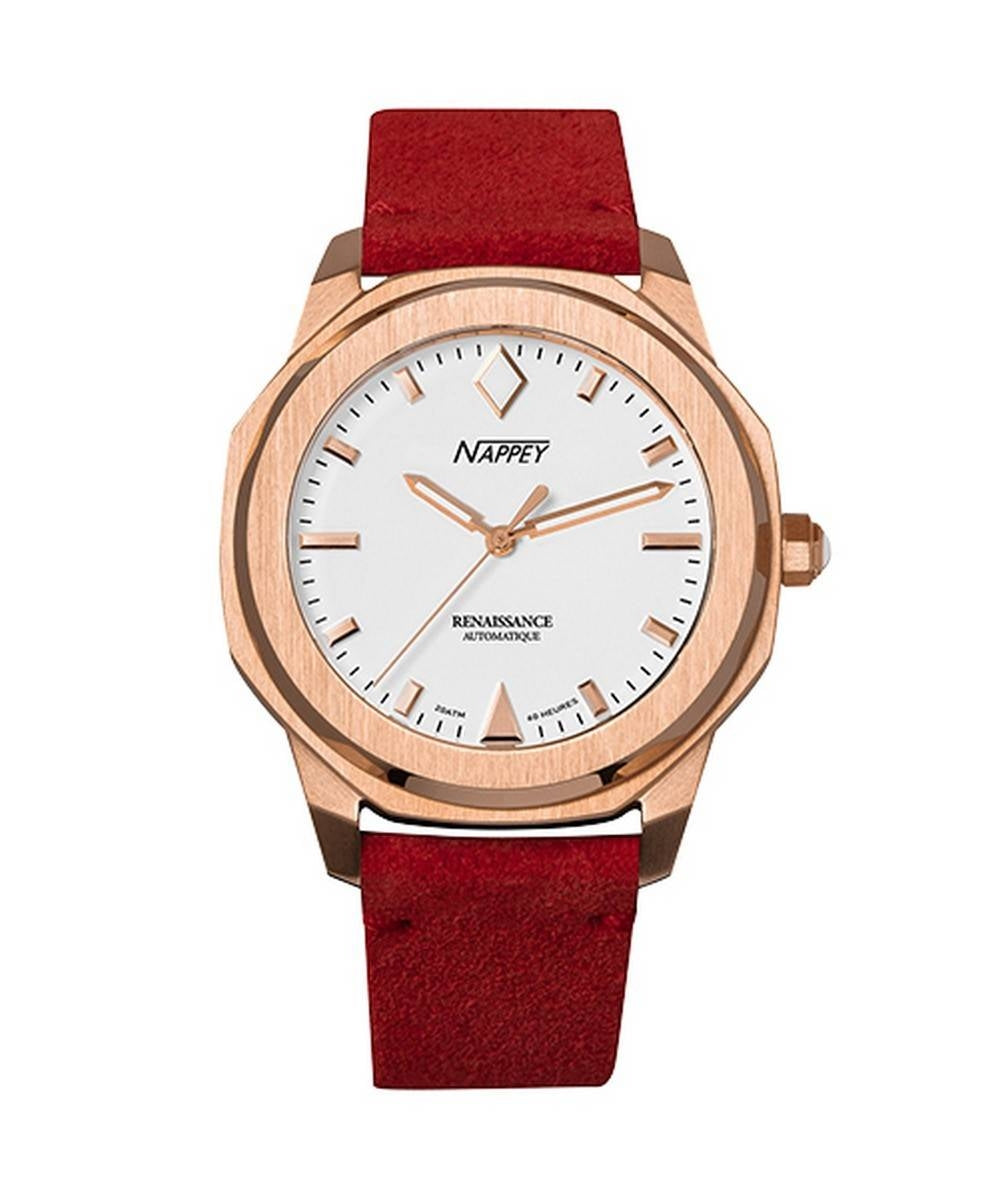 Nappey Renaissance Rose Gold And White Mocka Automatisk NY41-BD2M-3B6A 200M unisexklocka
