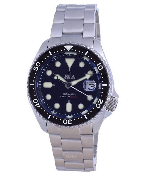 Ratio FreeDiver Black Dial Safir Crystal Rostfritt stål Automatisk RTB200 200M herrklocka