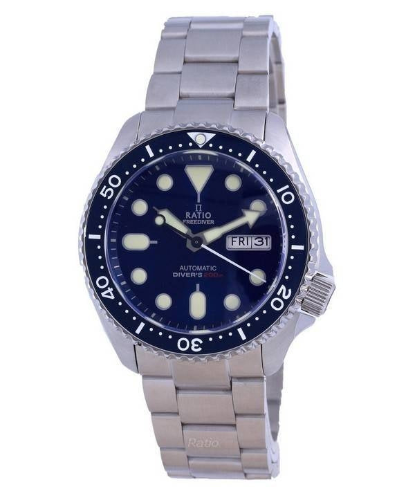 Ratio FreeDiver Blue Dial Safir Crystal Rostfritt stål Automatisk RTA102 200M herrklocka