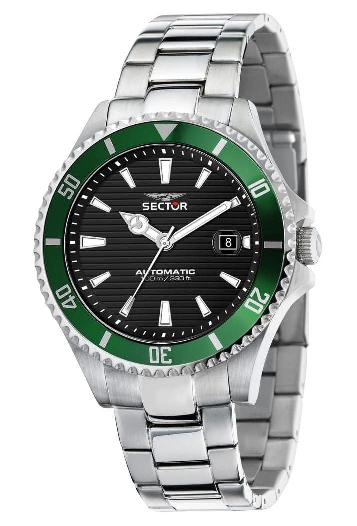 Sector 230 Automatico rostfritt stål svart urtavla Automatisk R3223161008 100M herrklocka