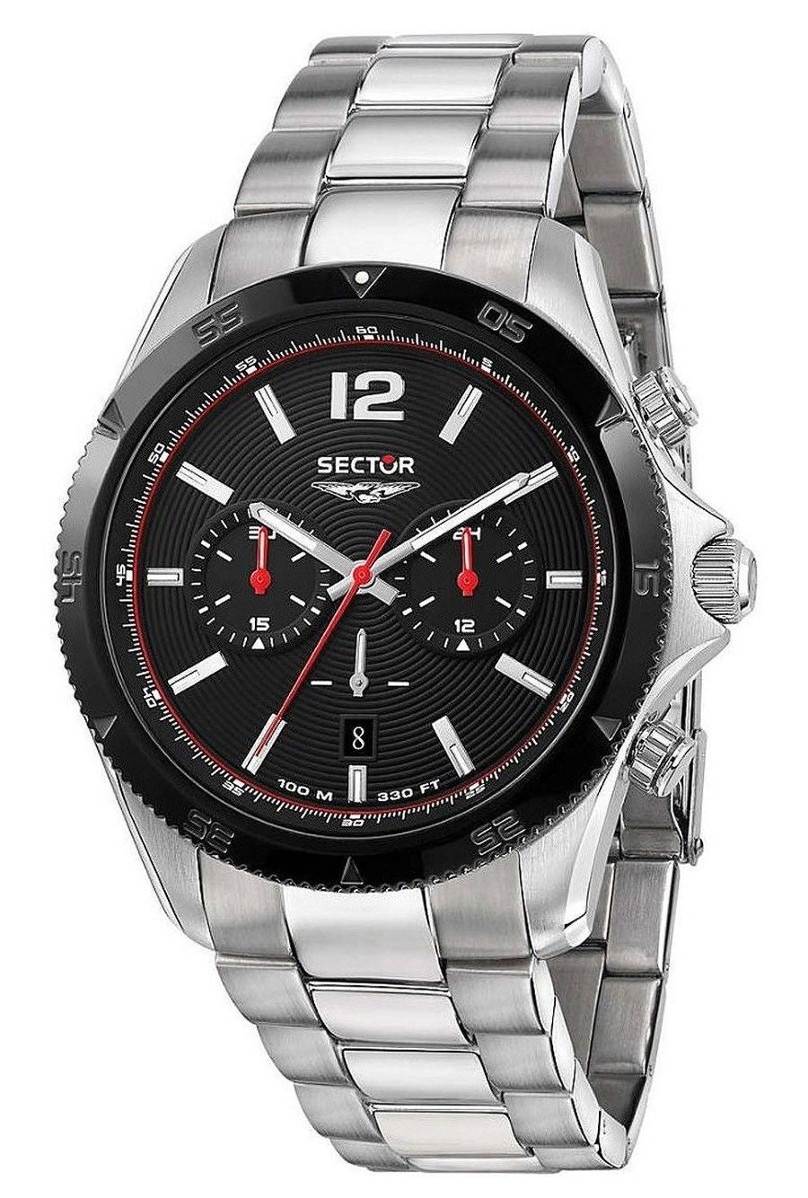 Sector 650 Chronograph rostfritt stål svart urtavla Quartz R3273631004 100M herrklocka