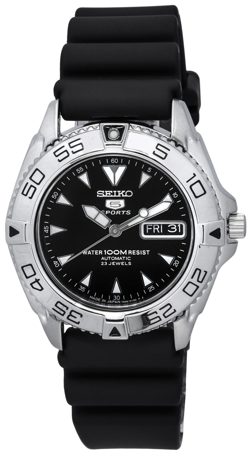 Seiko 5 Sports Gummirem Svart Urtavla Automatisk SNZB33J2 100M herrklocka