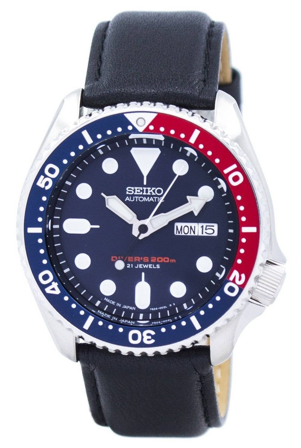 Seiko Automatic Diver's Black Leather SKX009J1-var-LS10 200M herrklocka