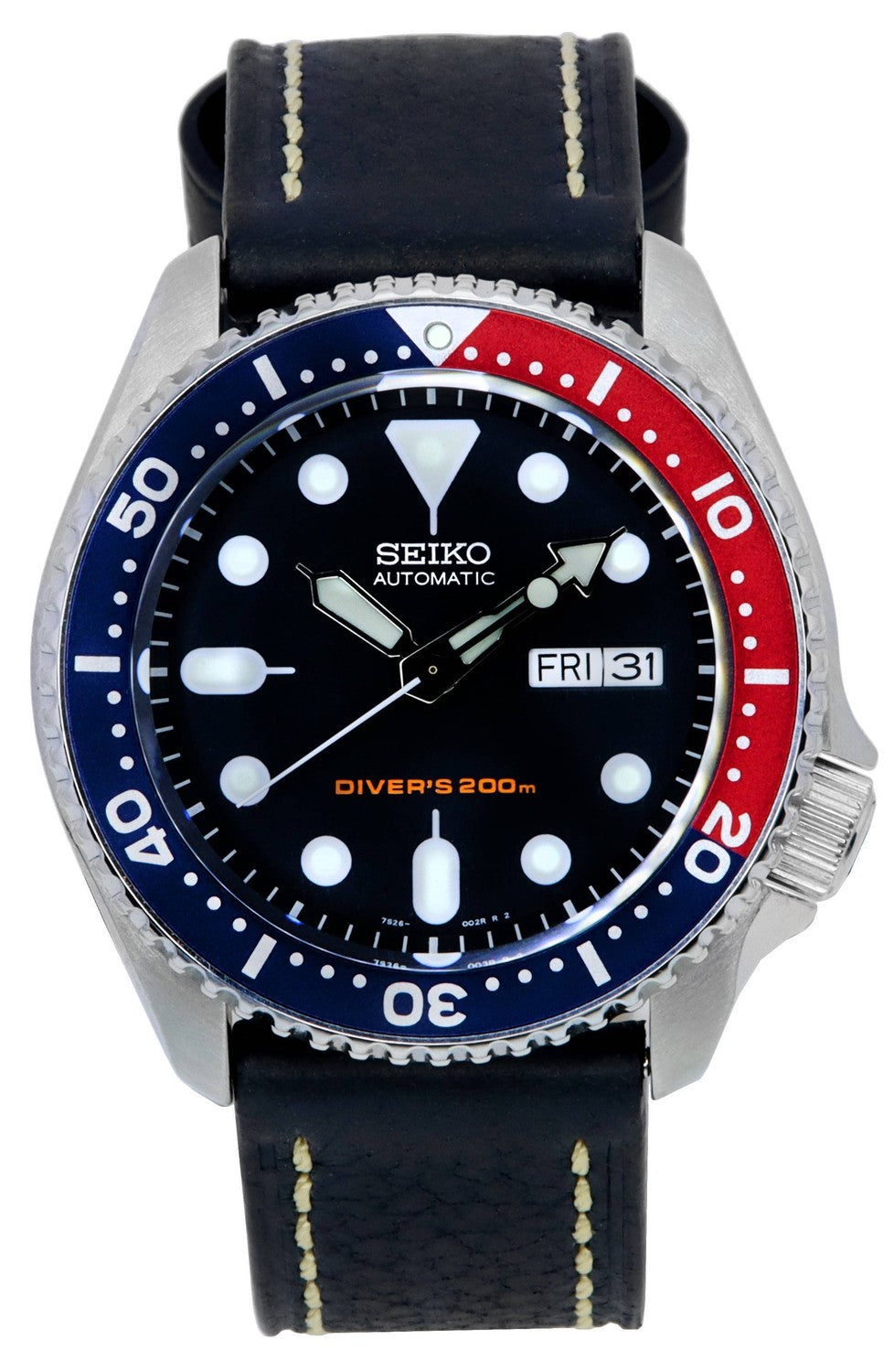Seiko Automatic Diver's Ratio svart läder SKX009K1-var-LS2 200M herrklocka