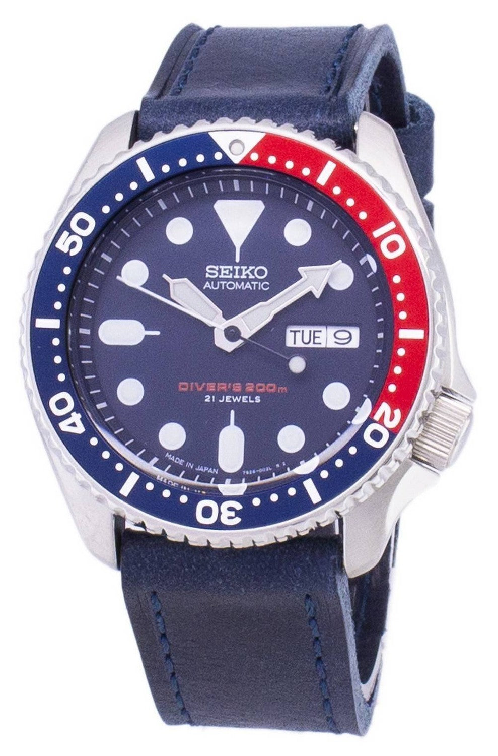 Seiko Automatic SKX009J1-var-LS13 Diver's 200M mörkblå läderrem herrklocka
