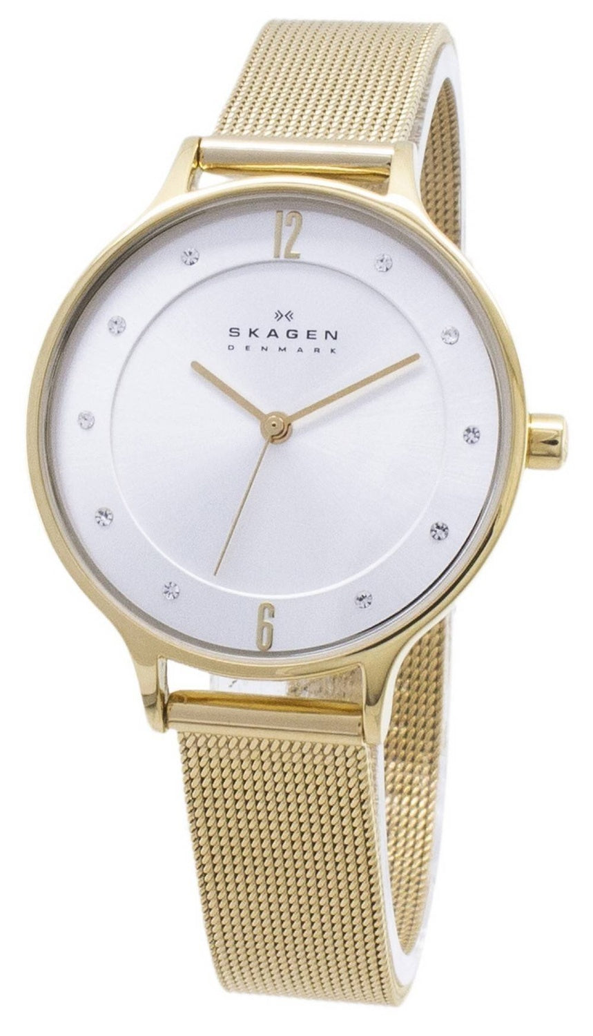 Skagen Anita Gold Tone Mesh Armband Crystallized SKW2150 Damklocka