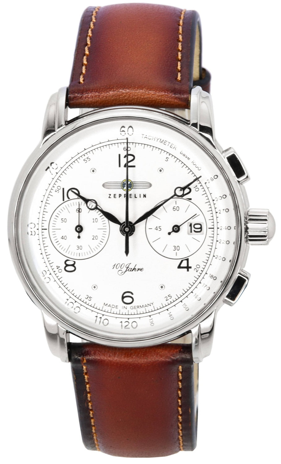 Zeppelin 100 Jahre Chronograph Läderrem White Dial Quartz 86761 Herrklocka