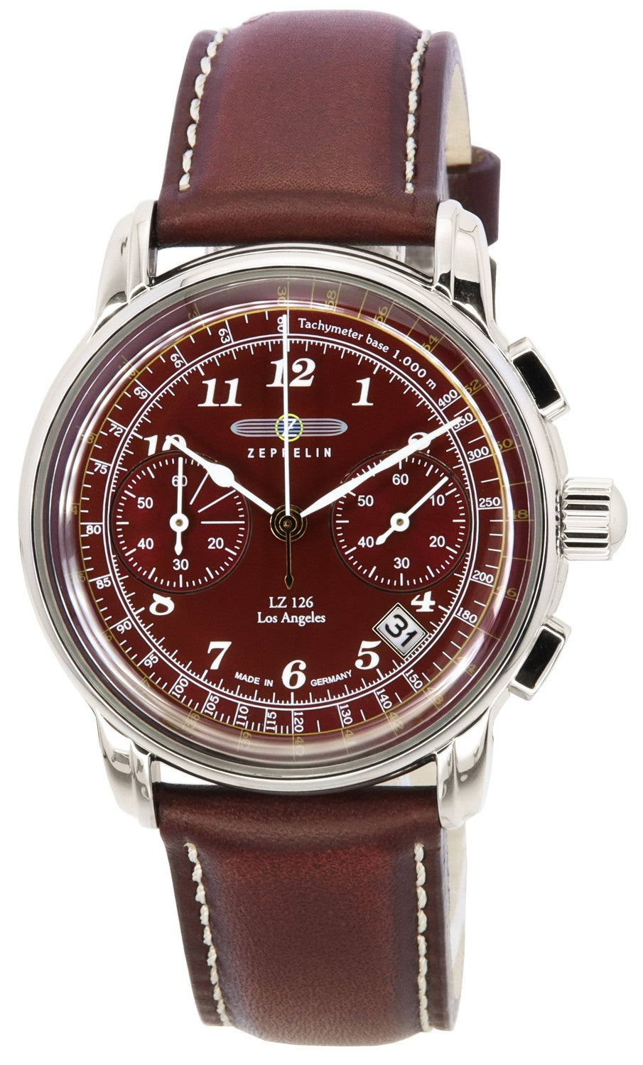 Zeppelin LZ126 Los Angeles Chronograph Burgundy Dial Quartz 76146 Herrklocka