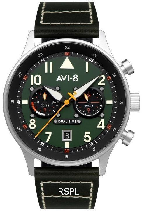 AVI-8 Hawker Hurricane Carey Dual Time Merville Green Dial Quartz AV-4088-02 herrklocka