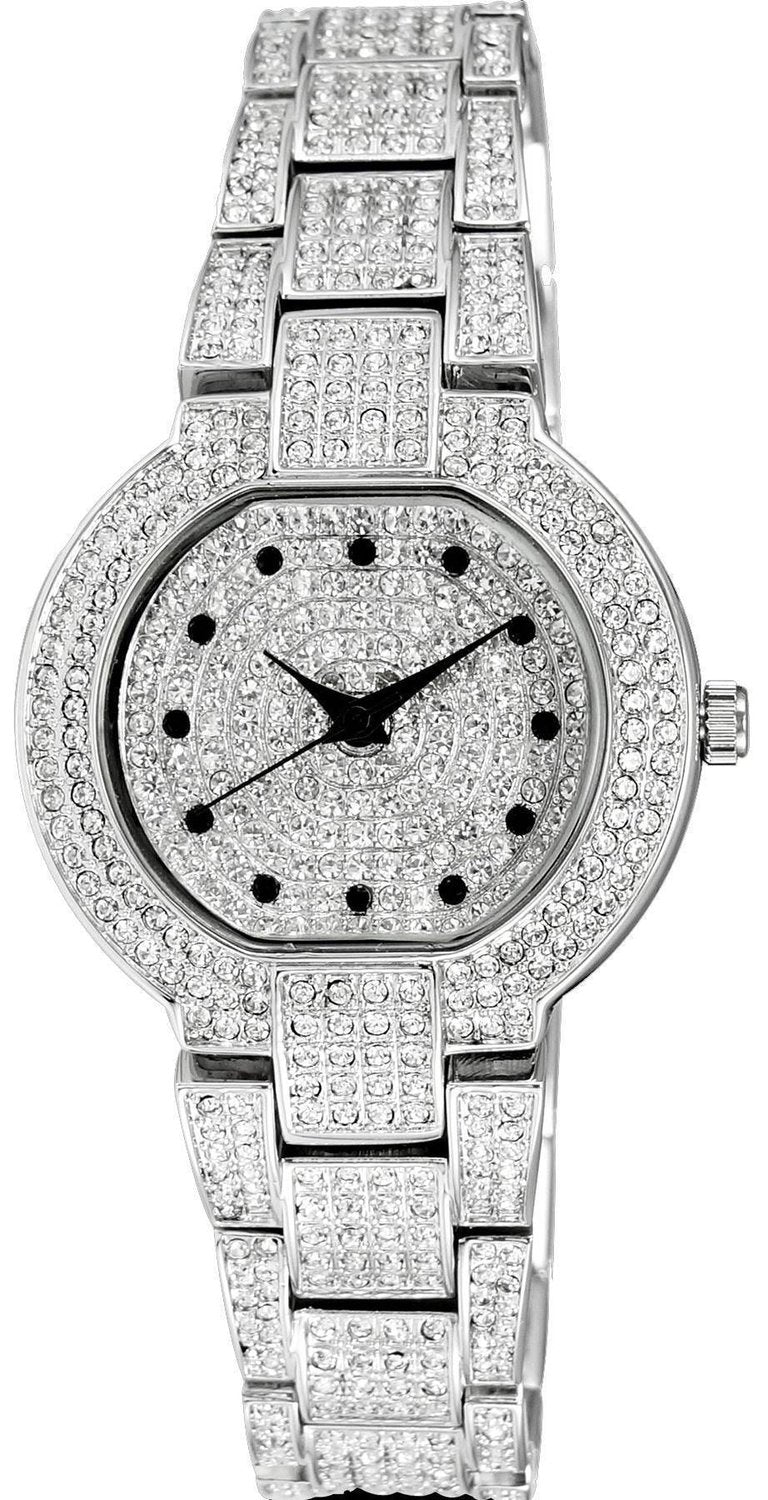 Adee Kaye Astonish Collection Crystal Accenter Silver Urtavla Quartz AK2005-L Damklocka