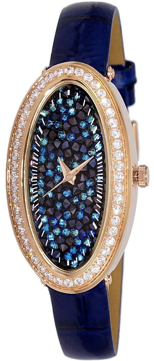 Adee Kaye Aura Collection Crystal Accents Blue Dial Quartz AK2523-LR GBU Damklocka