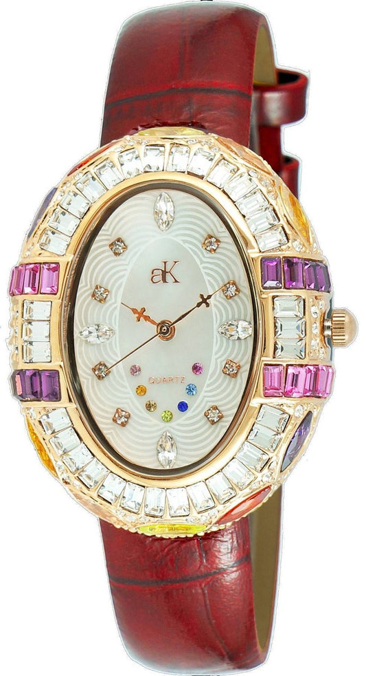 Adee Kaye Crown Collection Kristallaccenter Vit Pärlemorurtavla Quartz AK2113-LRG Damklocka