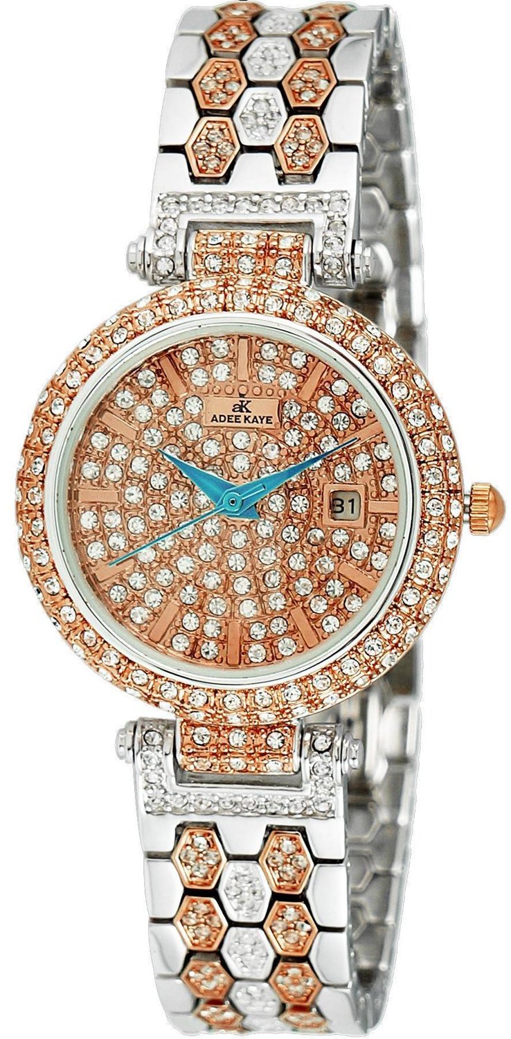 Adee Kaye Finess Crystal Accents Gold Tone Dial Quartz AK2526-L2R Damklocka