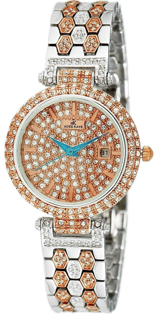 Adee Kaye Finess Crystal Accents Gold Tone Dial Quartz AK2526-L2R Damklocka