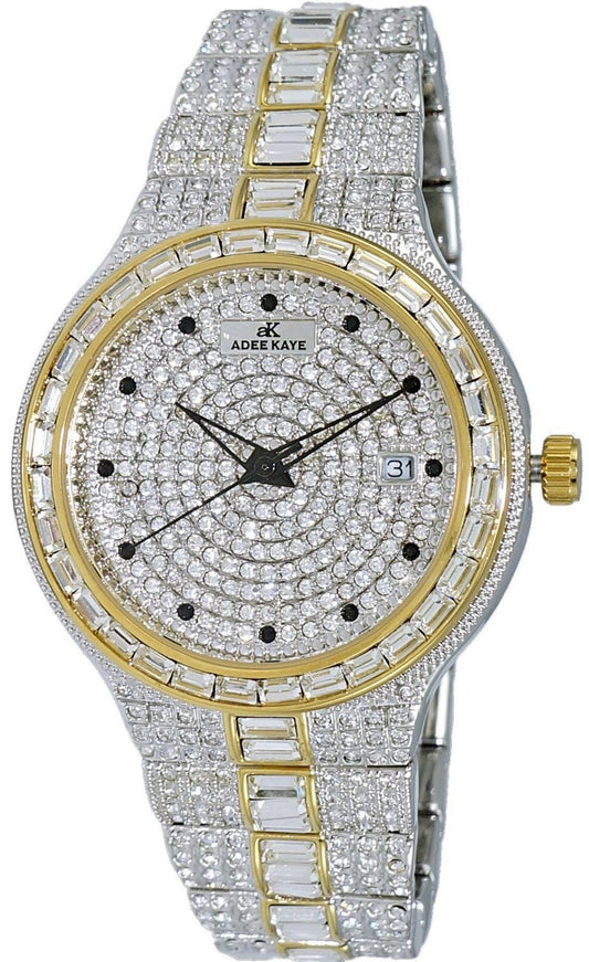Adee Kaye Fussy Mid-S Collection Crystal Accents Pave Dial Quartz AK2525-M2G Damklocka