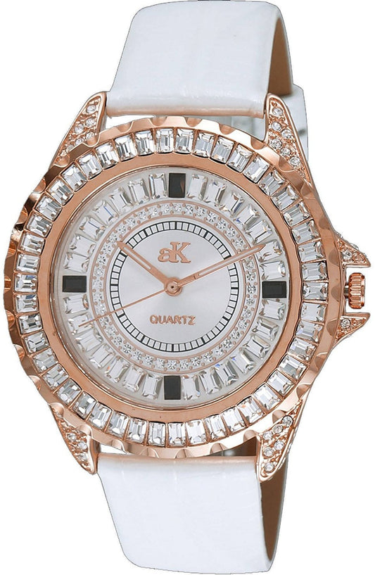 Adee Kaye Mondo G-3 Collection Crystal Accents Sunray Mässing Rhodium Plated Urtavla Quartz AK2727-R Damklocka