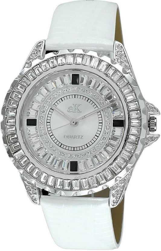 Adee Kaye Mondo G-3 Collection Kristallaccenter Silver Mässing Rhodiumpläterad Urtavla Quartz AK2727-S Damklocka