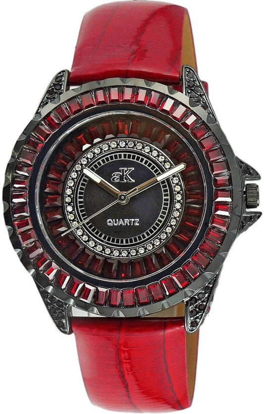Adee Kaye Mondo G-3 Collection Kristallaccenter Sunray Mässing Rhodiumpläterad Urtavla Quartz AK2727-B Damklocka