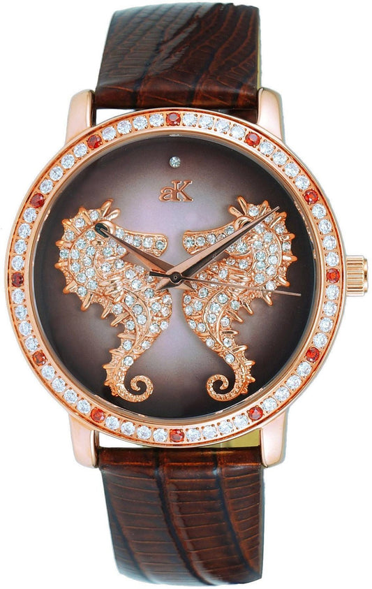 Adee Kaye Seahorsee Collection Crystal Accenter Brun Urtavla Quartz AK2002-LRG Damklocka