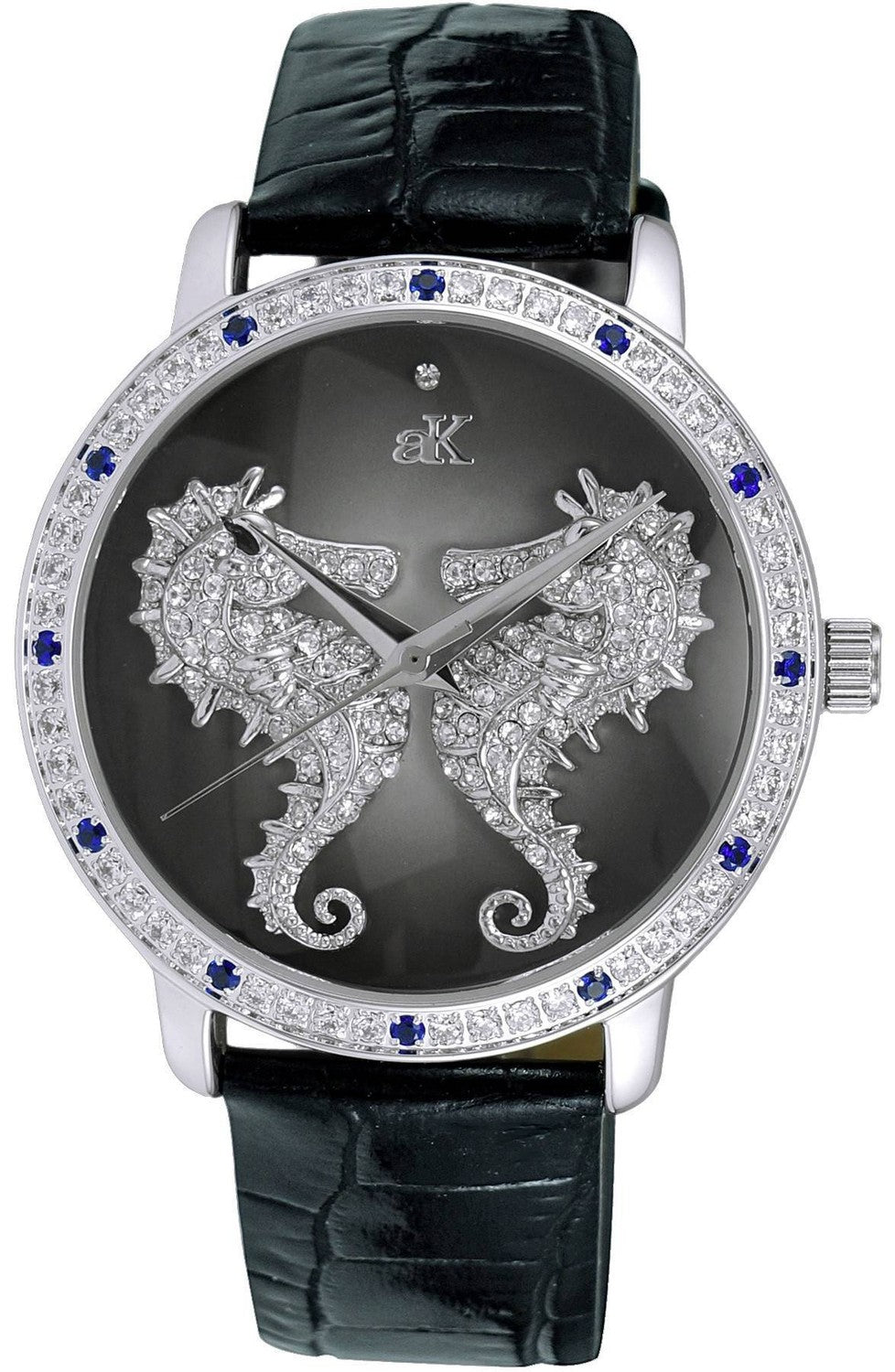 Adee Kaye Seahorsee Collection Crystal Accents Black Dial Quartz AK2002-LBU Damklocka