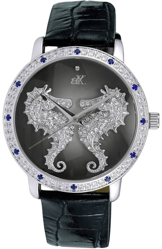 Adee Kaye Seahorsee Collection Crystal Accents Black Dial Quartz AK2002-LBU Damklocka
