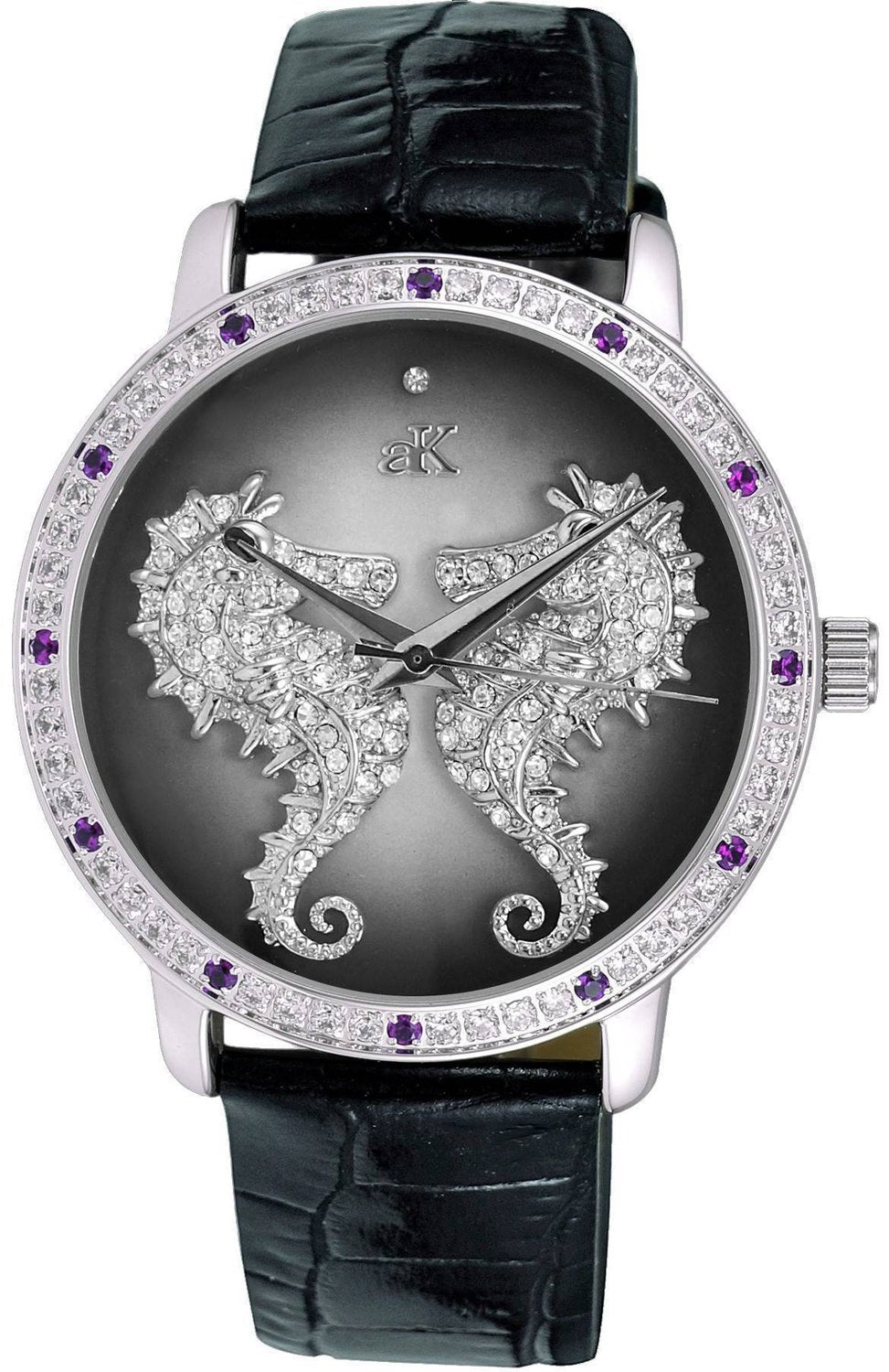 Adee Kaye Seahorsee Crystal Accents Black Dial Quartz AK2002-LPU Damklocka