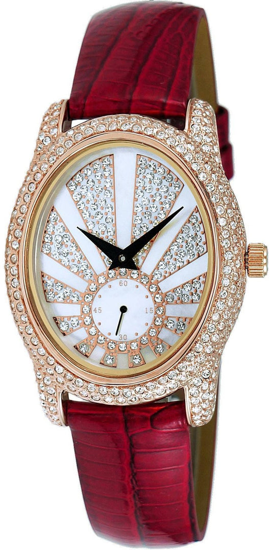 Adee Kaye Sunray Collection Kristallaccenter Rose Tone Mother Of Pearl Dial Quartz AK2003-LRG Damklocka
