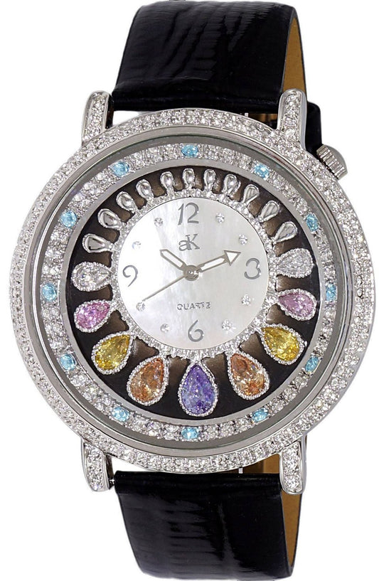 Adee Kaye Tear Drop Collection Crystal Accenter Vit Pärlemor Urtavla Quartz AK2112-L Damklocka