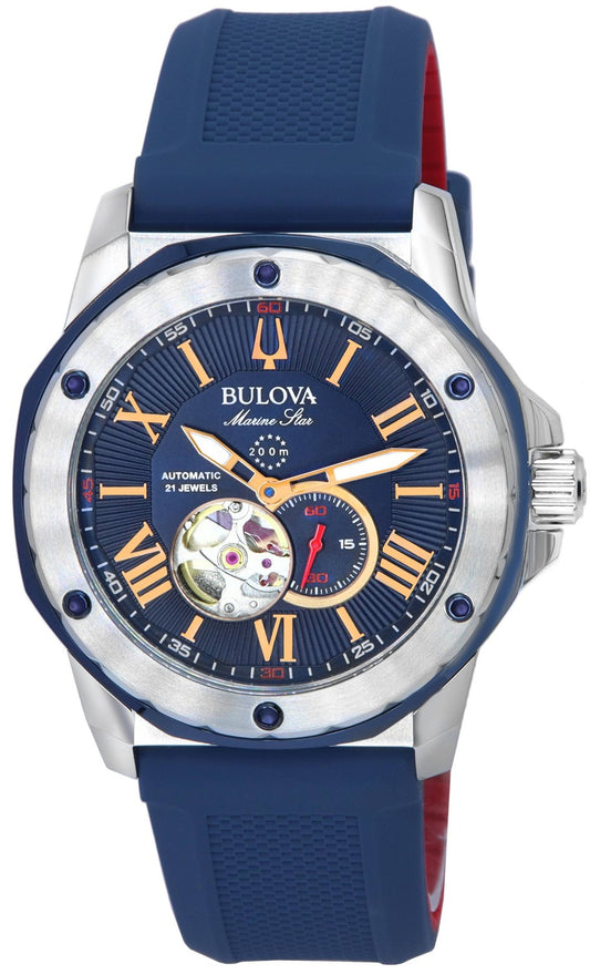 Bulova Marine Star Open Heart Blue Dial Automatic Diver's 98A282 200M herrklocka