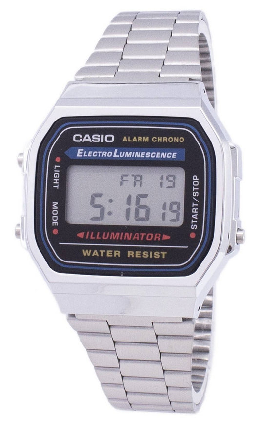Casio Digital Alarm Chrono rostfritt stål A168WA-1WDF A168WA-1W unisexklocka