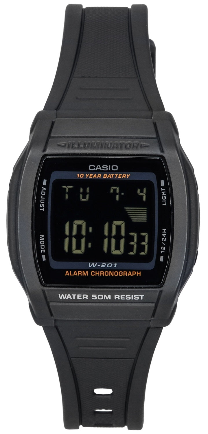 Casio Digital Sports Resin Armband Black Dial Quartz W-201-1B Herrklocka