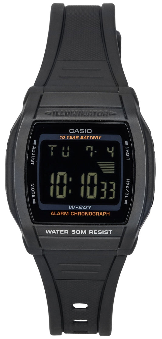 Casio Digital Sports Resin Armband Black Dial Quartz W-201-1B Herrklocka