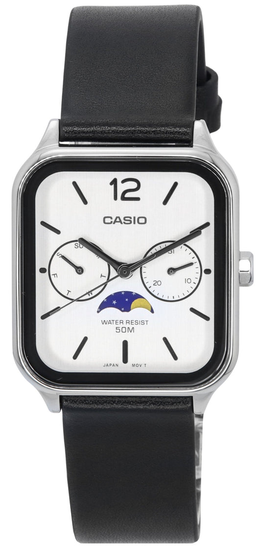 Casio Standard Analog Månfas Läderrem Vit Urtavla Quartz MTP-M305L-7A Herrklocka