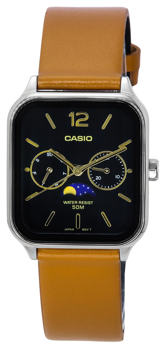 Casio Standard Analog Moon Phase Läderrem Svart Urtavla Quartz MTP-M305L-1A Herrklocka