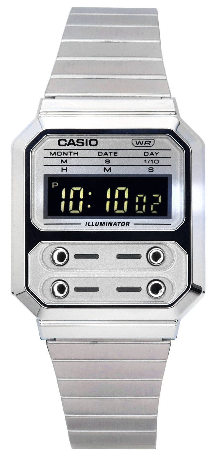 Casio Vintage Digital rostfritt stål Quartz A100WE-7B A100WE-7B unisexklocka