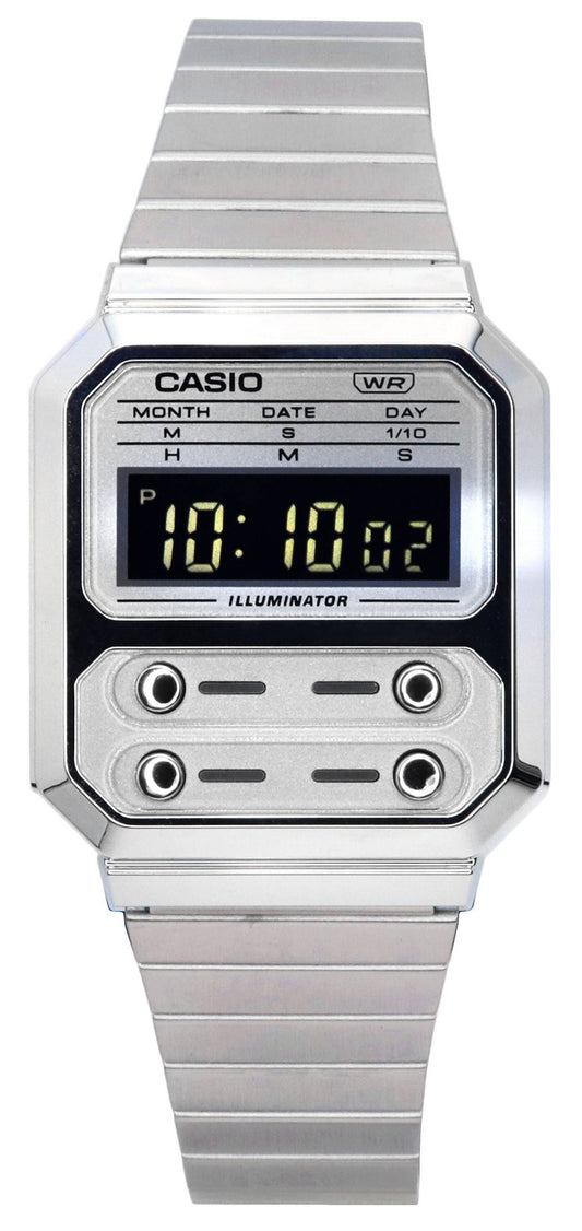 Casio Vintage Digital rostfritt stål Quartz A100WE-7B A100WE-7B unisexklocka