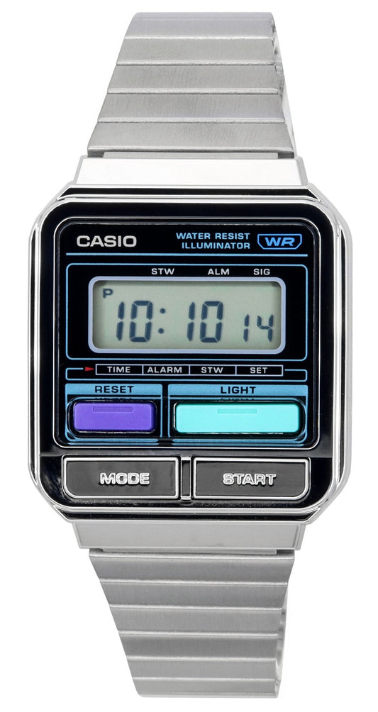Casio Vintage digitalt armband i rostfritt stål Quartz A120WE-1A unisexklocka