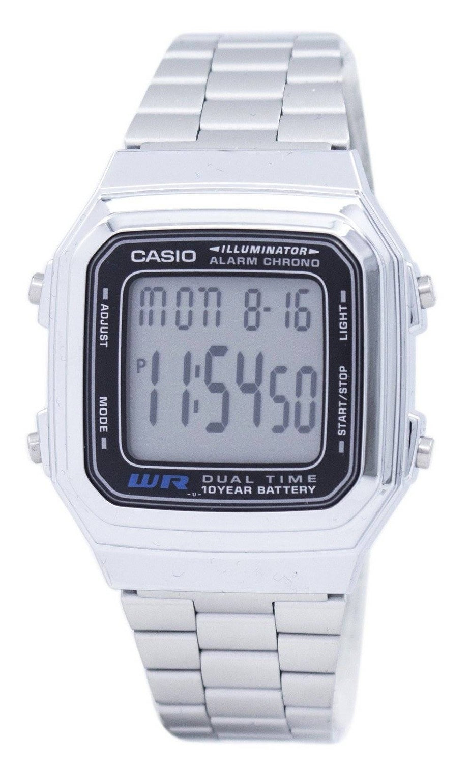 Casio digitalt larm i rostfritt stål Chrono Dual Time A178WA-1ADF A178WA-1A herrklocka
