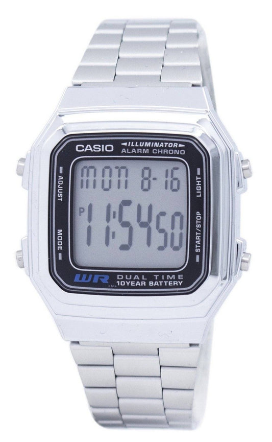 Casio digitalt larm i rostfritt stål Chrono Dual Time A178WA-1ADF A178WA-1A herrklocka