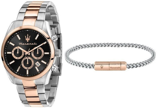 Maserati Attrazione Chronograph Two Tone Rostfritt Stål Svart Urtavla Quartz R8853151003 Presentset för herrklockor