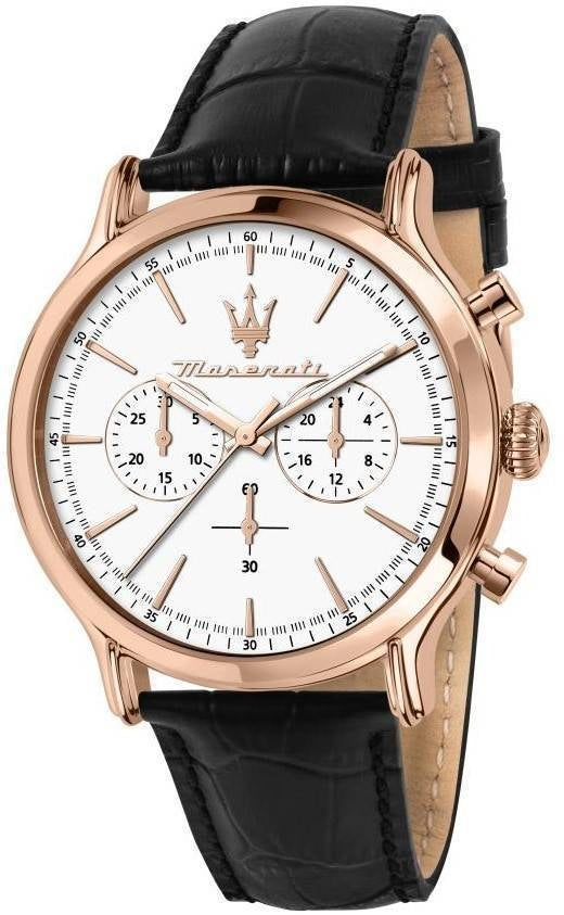 Maserati Epoca Chronograph Läderrem White Dial Quartz R8871618016 100M herrklocka