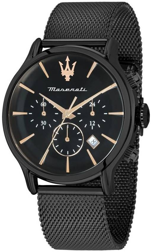 Maserati Epoca Chronograph rostfritt stål svart urtavla Quartz R8873618013 100M herrklocka
