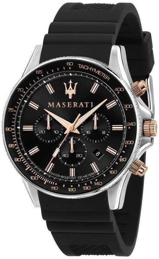 Maserati Sfida Chronograph Silikonrem Black Dial Quartz R8871640002 100M herrklocka
