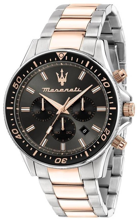 Maserati Sfida Chronograph Two Tone Rostless Steel Black Dial Quartz R8873640002 100M herrklocka